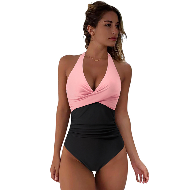 One Piece Swimsuit Women Swimwear Bikini V Neck Push Up - Image 13