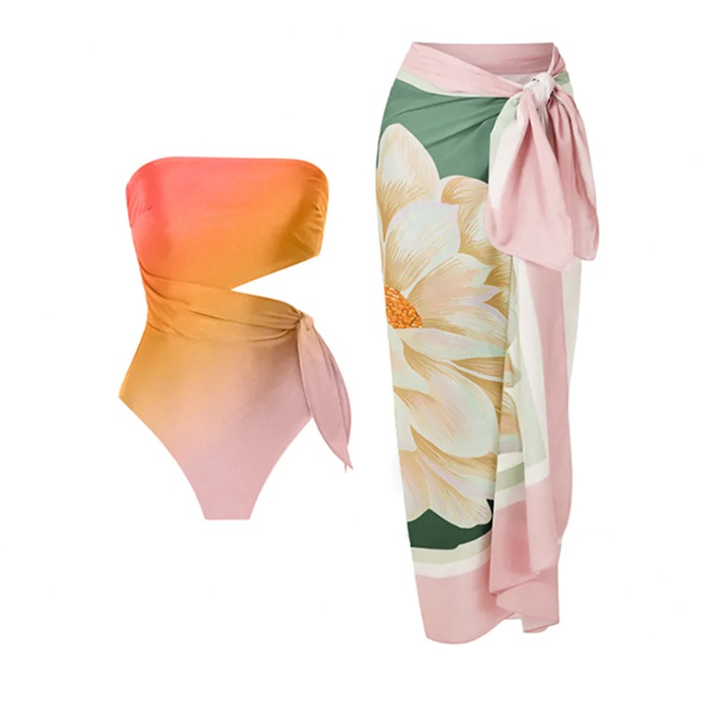 European and American French Retro Printed One Piece Swimsuit For Women'S Hot Spring Vacation Beach Skirt Two-Piece Swimsuit - Image 12