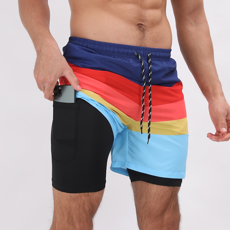 New Mens Casual Beach Sports Shorts Printed Double Layer Shorts Mens Anti glare Plus Size - Image 6