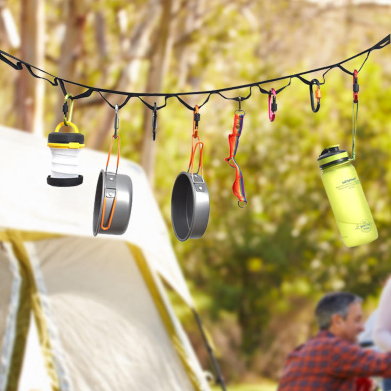 Outdoor camping tent storage rope adjustable clothesline strap camping lanyard with 19 hook hangers - Image 3