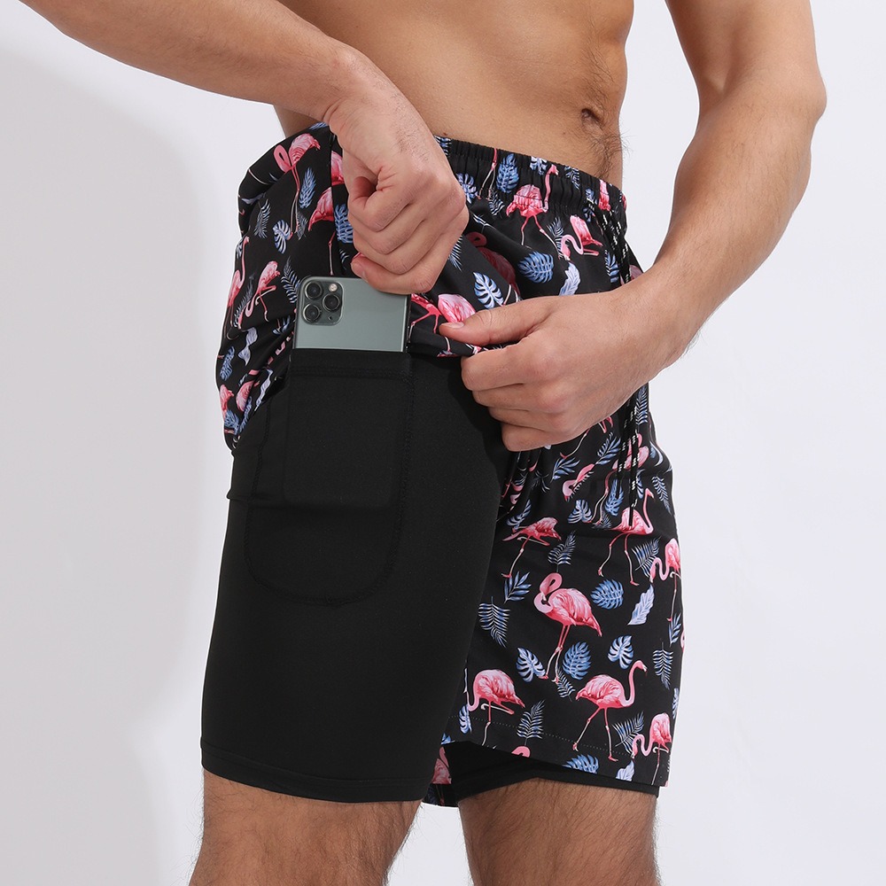 New Mens Casual Beach Sports Shorts Printed Double Layer Shorts Mens Anti glare Plus Size - Image 25