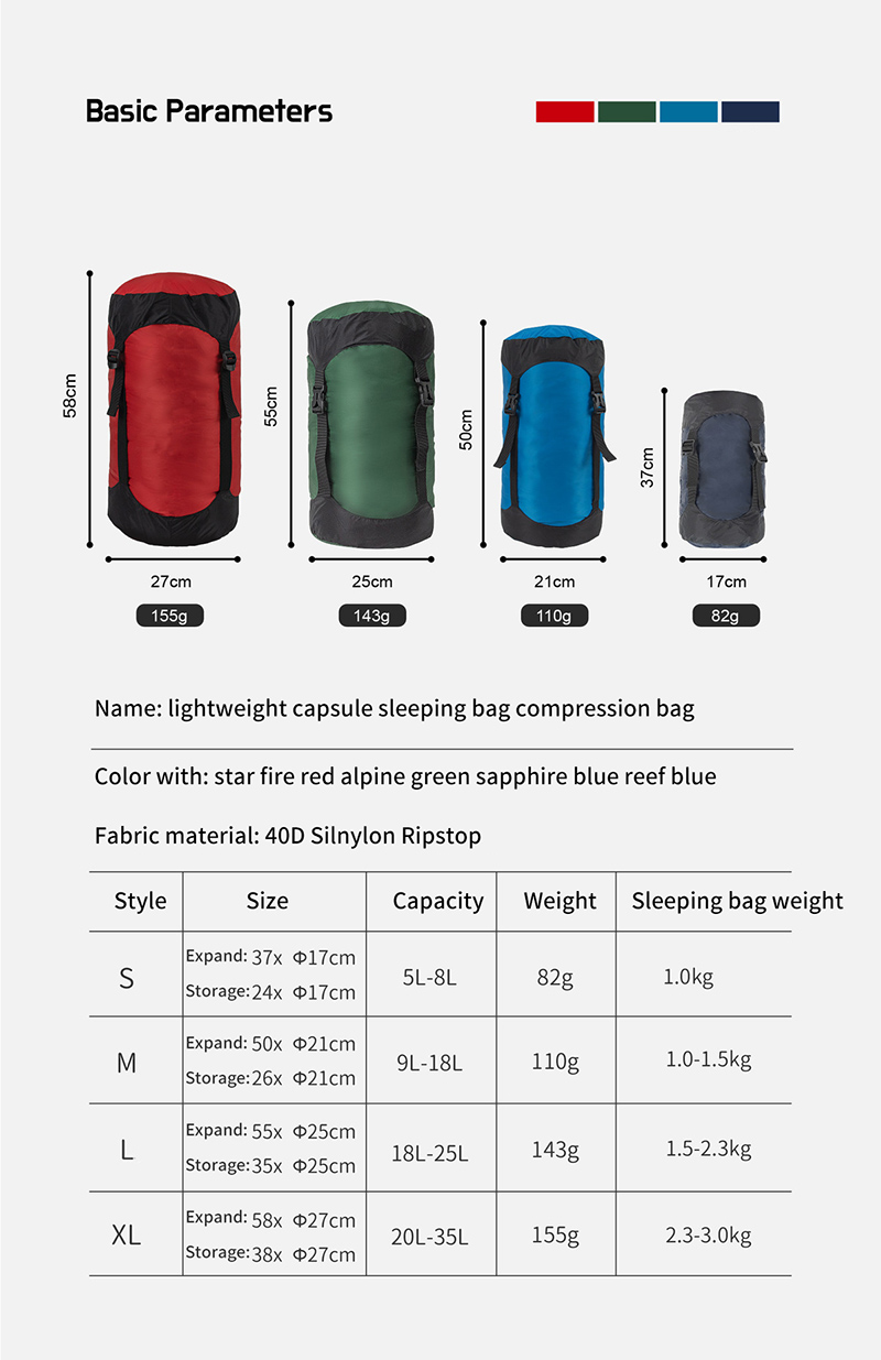 Camping and camping sleeping bag storage bag Lightweight capsule compression bag Travel clothing and miscellaneous storage bag 40D - Image 11