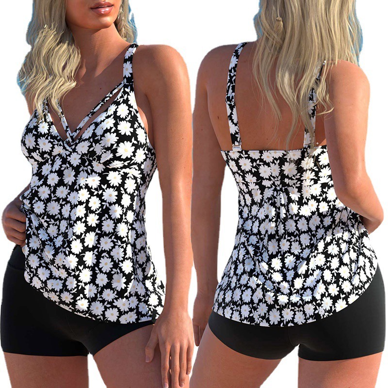 New European and American Oversized Tankini Fashion Print Multi-Color Split Conservative Boxer Shorts for Women's Swimwear - Image 4