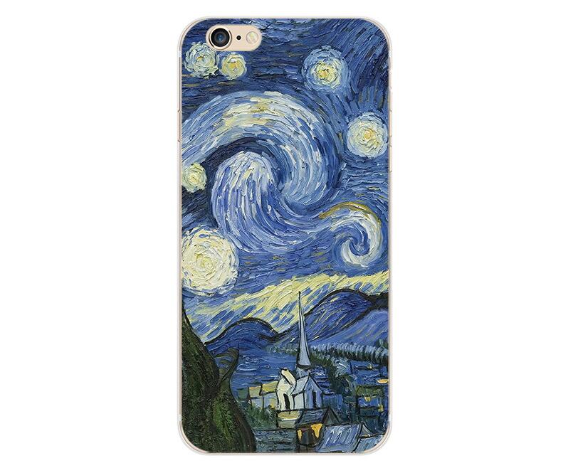 UV Print  Phone Case for iPhone 6s 6 Plus Case Emboss Artistic Van Gogh Starry Night Soft for iPhone X iPhone 8 7 Plus 5s Case