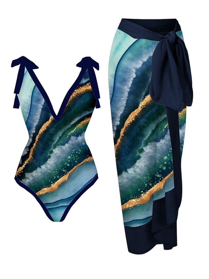 New Sexy One Piece Swimwear Women's European and American Bikini Lace up Swimwear Set Mesh Long Dress - Image 8