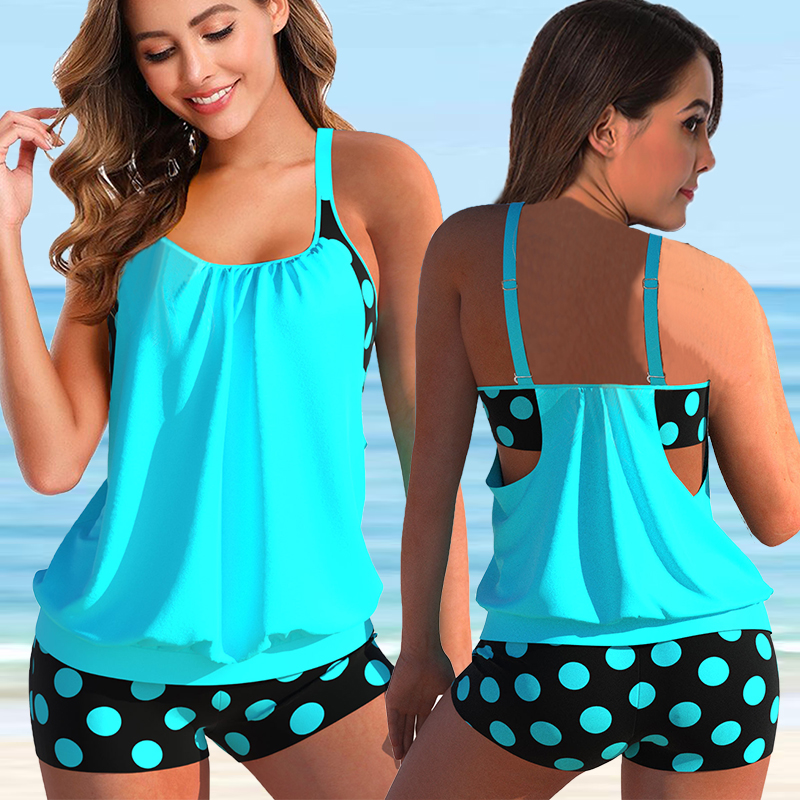 New Split Large Print Polka Dot Flat Angle Swimwear for Women's Tankini Occidental Style