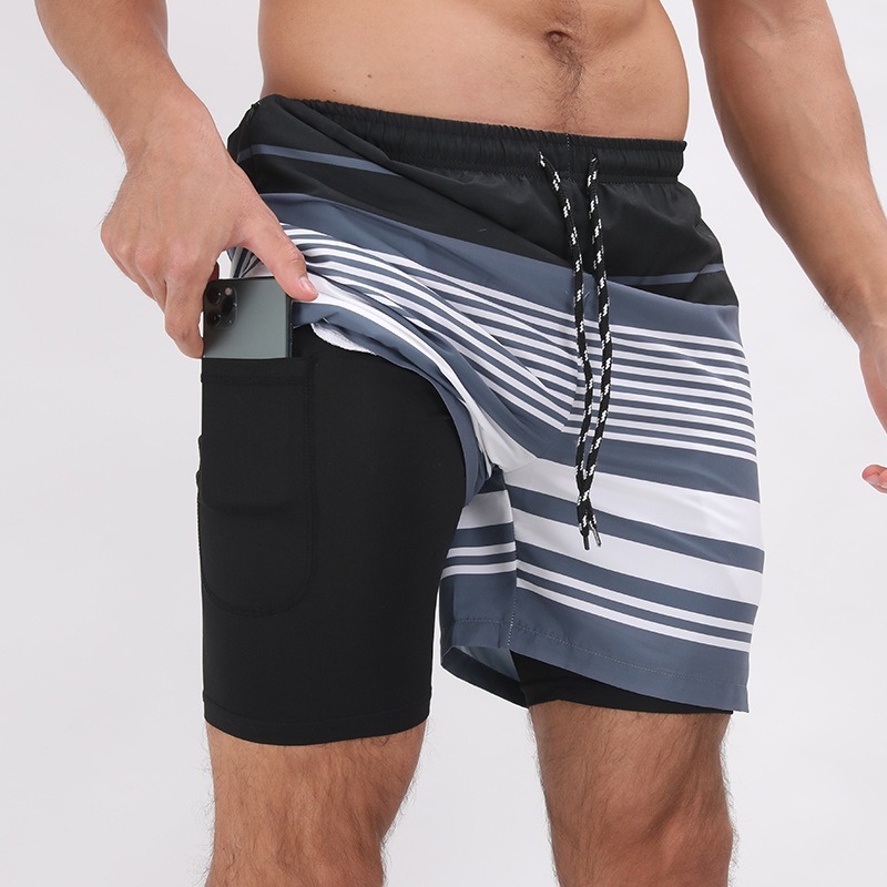 New Mens Casual Beach Sports Shorts Printed Double Layer Shorts Mens Anti glare Plus Size - Image 18