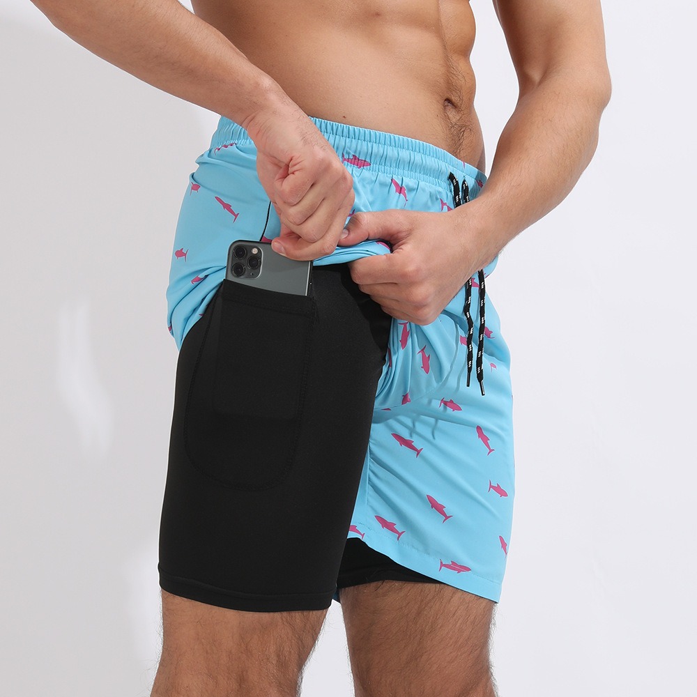 New Mens Casual Beach Sports Shorts Printed Double Layer Shorts Mens Anti glare Plus Size - Image 26