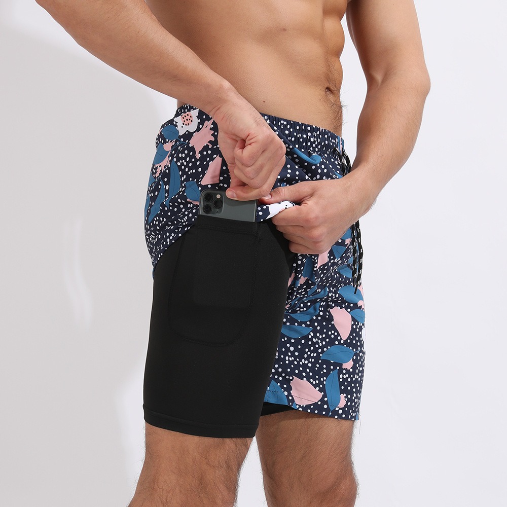 New Mens Casual Beach Sports Shorts Printed Double Layer Shorts Mens Anti glare Plus Size - Image 16