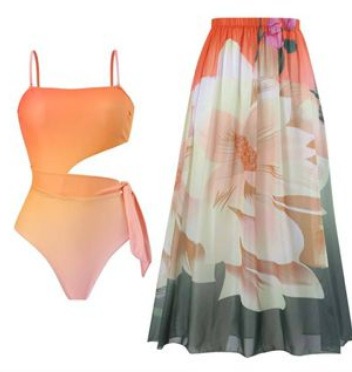 European and American French Retro Printed One Piece Swimsuit For Women'S Hot Spring Vacation Beach Skirt Two-Piece Swimsuit - Image 8