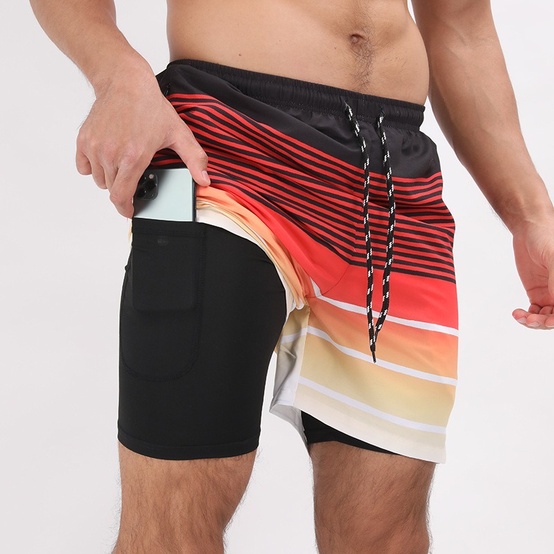 New Mens Casual Beach Sports Shorts Printed Double Layer Shorts Mens Anti glare Plus Size - Image 20