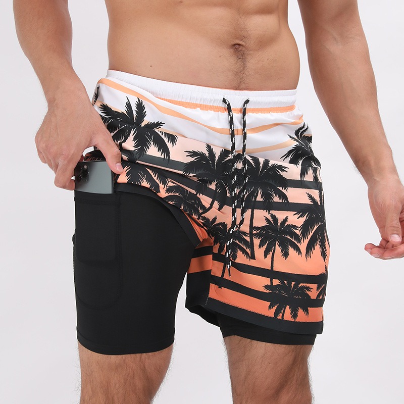 New Mens Casual Beach Sports Shorts Printed Double Layer Shorts Mens Anti glare Plus Size - Image 17