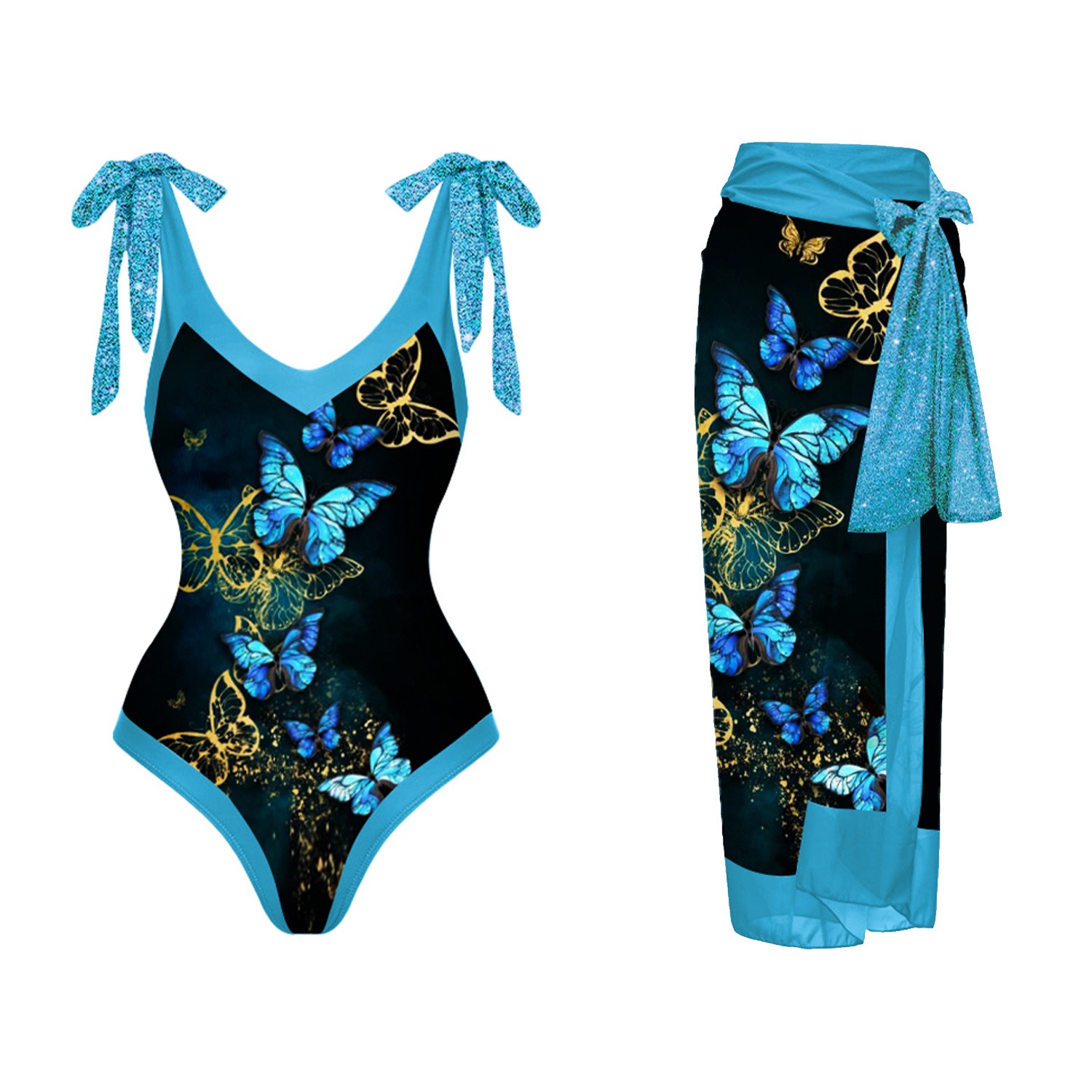 New Sexy One Piece Swimwear Women's European and American Bikini Lace up Swimwear Set Mesh Long Dress - Image 3