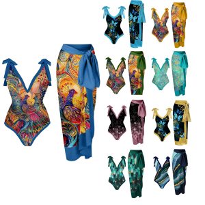 New Sexy One Piece Swimwear Women's European and American Bikini Lace up Swimwear Set Mesh Long Dress