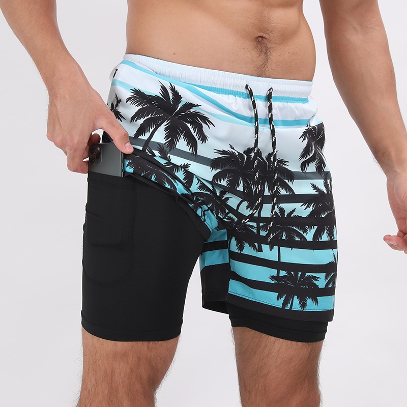 New Mens Casual Beach Sports Shorts Printed Double Layer Shorts Mens Anti glare Plus Size - Image 12